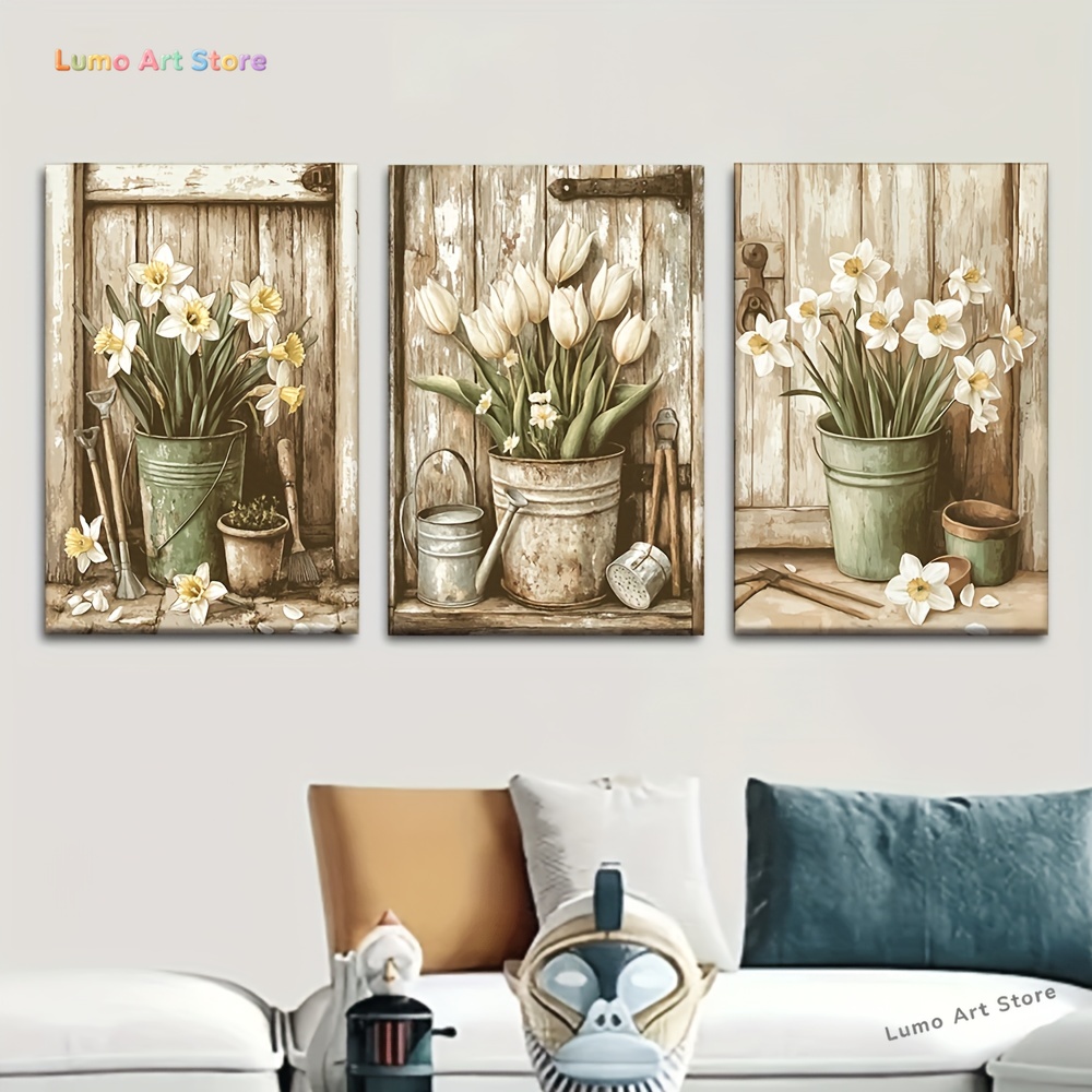 Obraz na płótnie 2D, 3 szt./ze – Gardening Tools Drawing recenzja i cena